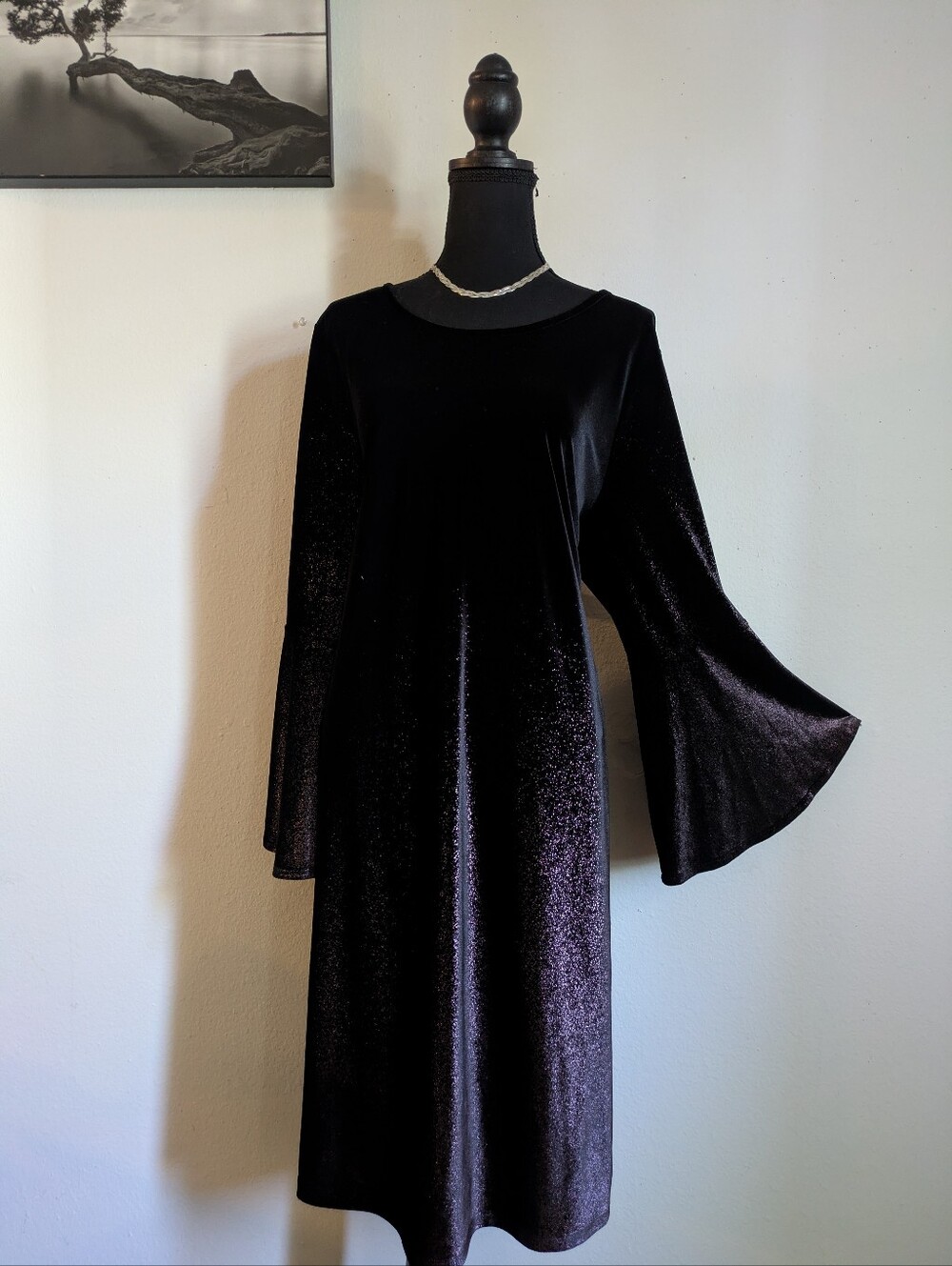 Alfani Black Velvet Shimmer Bell Sleeve Dress Size 18W